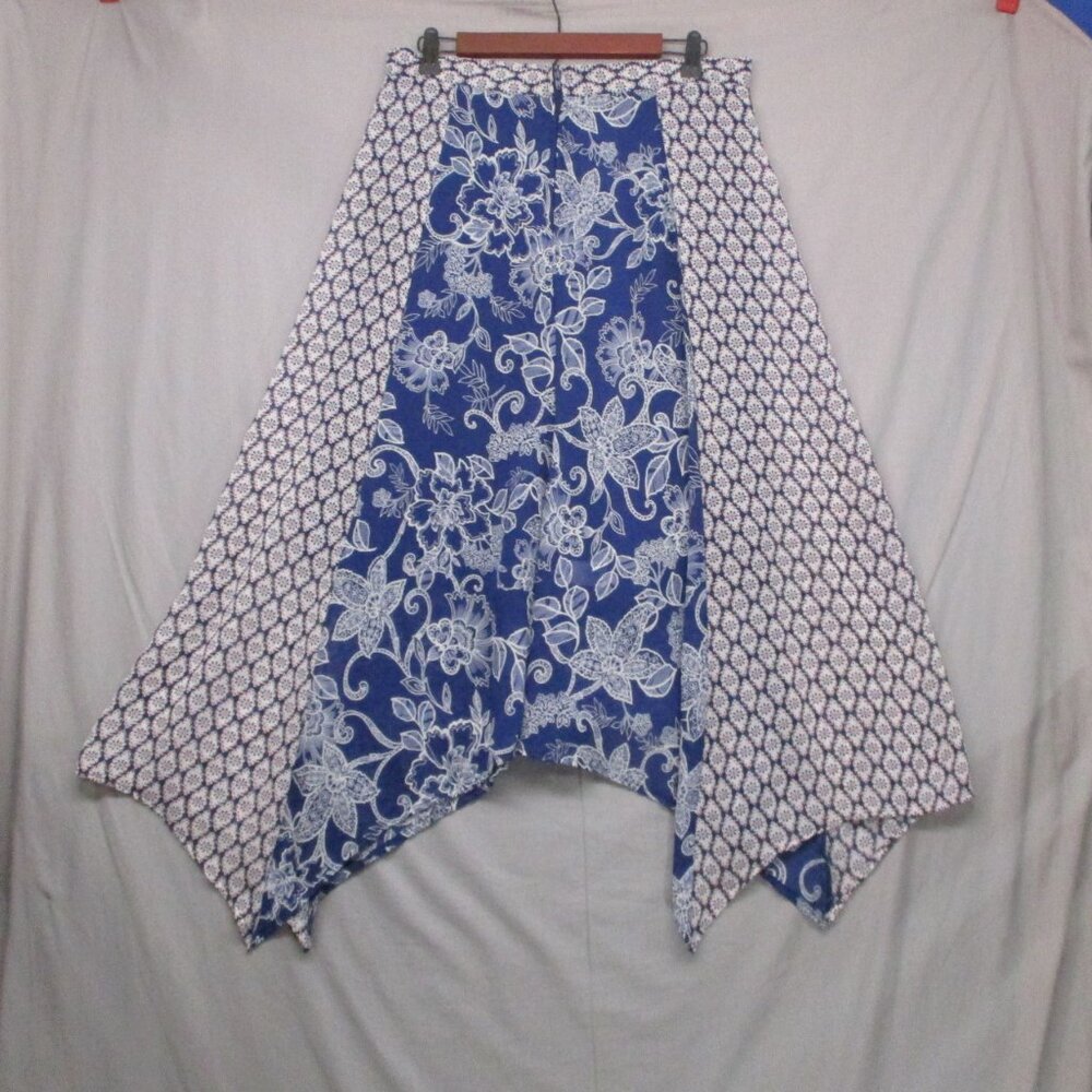 Roz & Ali Floral Semi-Sheer BOHO Midi Skirt Fairy Blue & White Women Size | 10 - Picture 10 of 15